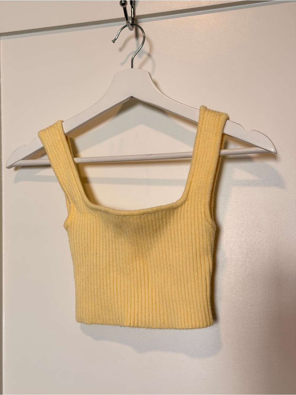 Zara Ribbed Square-Neck Cropped Top - Pale Yellow